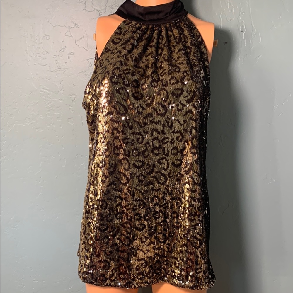 Glamorous Black and Gold Halter Mini Dress